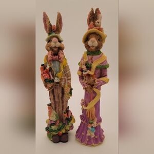 Colorful Bunny Figurines Pair